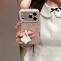 貝殻花とパールミラーリング iPhone17Pro/17ケース ダイヤデコ iPhone16Promax/15pro/14ケース 上品 便利高級感 [M6457]