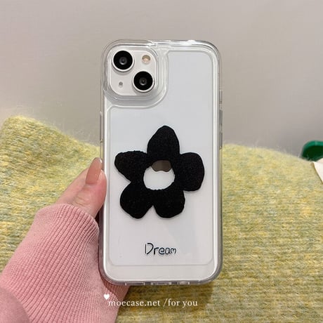 黒花柄 iPhone14/14proクリアケース  シック iPhone13/12promaxカバー 高透明感  高級感 ギフトにおすすめ[M2659]