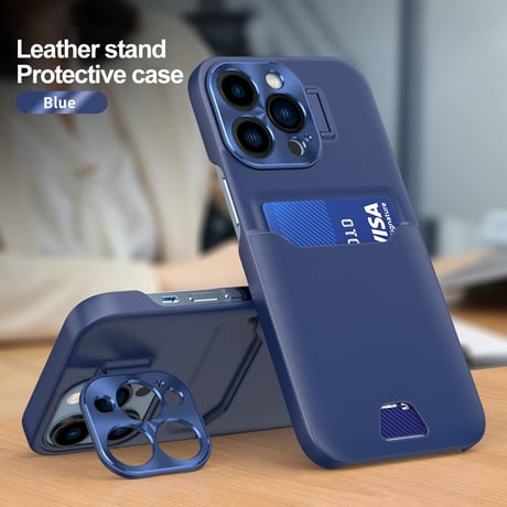 ICカード入れ スタンド iPhone14/14promaxケース 金属カメラカバー アイフォン13mini/12promaxカバー 高品質高級感レザー 実用 [M2336]