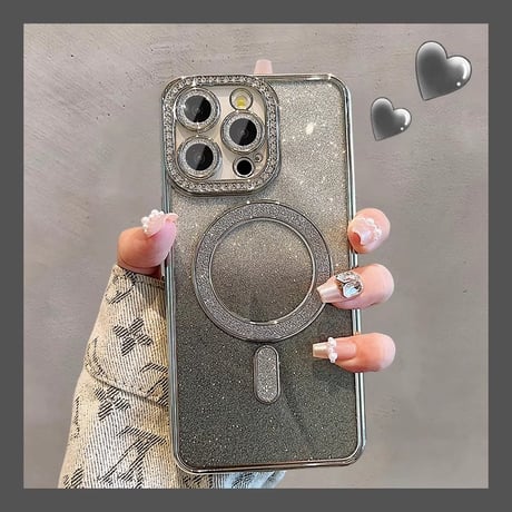 ジュエリー Magsafe対応 iPhone15/15proケース キラキラインナーシール付 iphone 14/13/12カバー きれい[M3857]