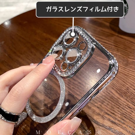 【iPhone16】MagSafe対応ジュエリー iphone15/14proケース  キラキラ レンズフィルム付アイフォン13/12/11カバー  綺麗 高品質 ガールズに超人気 [M3321]