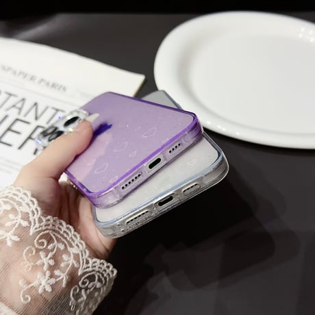 光るハート柄 iPhone15Pro/15Plusケース 女子力アップ iPhone14/13Pro/12カバー 綺麗 夏ファッション[M4439]