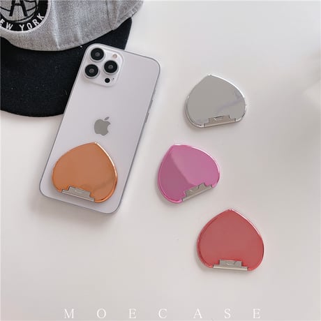 ハート型ミラースタンド 高級感金属 卓上スタンド 艶あり 粘着タイプ かわいい いい ギフトにおすすめ[M2772]