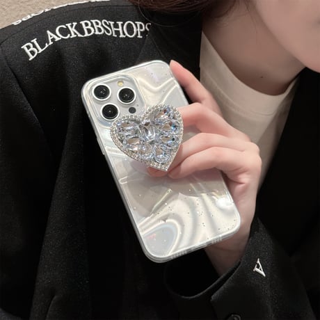 ハートダイヤグリップ iPhone15pro/15ケース オーロラカラー iPhone14pro/13/12proカバー おしゃれ 女子力アップ[M4210]