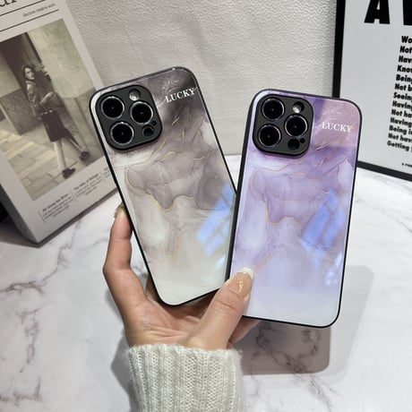 暈し染め ガラスiPhone14/15ケース  水墨画 金箔入り アイフォン13/12mini/11カバー キラキラ 全面保護 オシャレ シック[M2722]