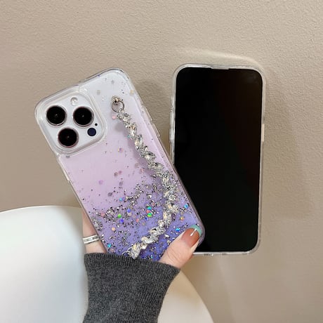 オシャレダイヤモンドチェーン iPhone14pro/14promaxケース グリッター入り アイフォン13/12proカバー  綺麗  ガールズに超人気 可愛い 実用 [M2559]