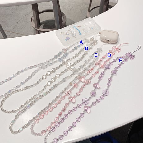 ストラップ 首かけ ローグストラップ キラキラ 手つくり 真珠 ハンドメイド おしゃれ綺麗  便利  airpods/スマホストラップ  女子力アップ  落下防止  頑丈 [M3071]