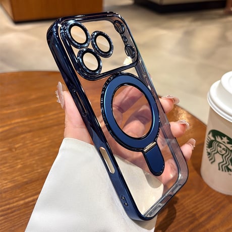 iPhone17Pro/16ProMaxケース MagSafeリングスタンド iPhone15Pro/14/13ケース レンズカバー 黄ばまない [M4641]