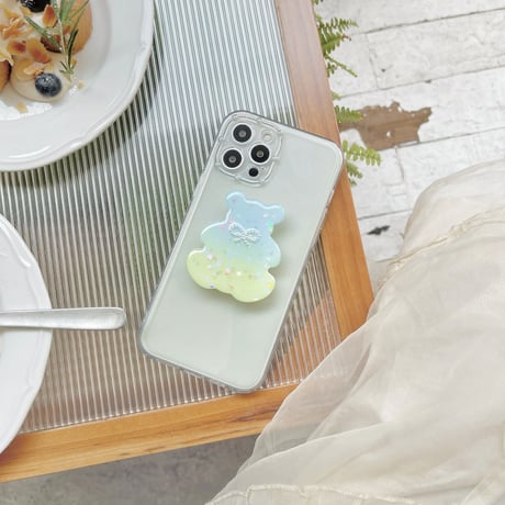 グリッタークマちゃん スマホグリップ 可愛いデコポップソケット タンド機能付き おしゃれスマホソケット おしゃれ 綺麗M646