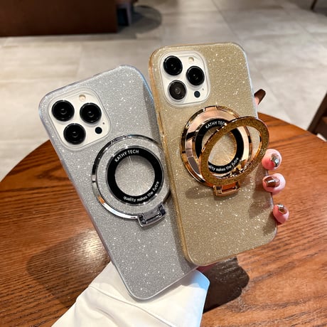 キラキラ iPhone15/15Proケース  Magsafeリングスタンド付 アイフォン14pro/13Promaxカバー 綺麗 多機能 丈夫[M4046]