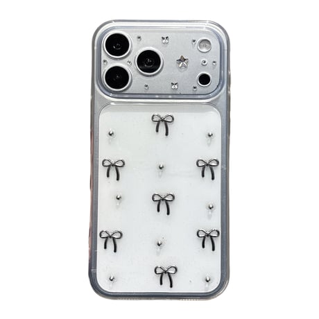 メタルリボン iPhone17/17Proケース 高透明 iPhone16ProMax/15Pro/14カバー カメラ保護 軽量 [M6537]