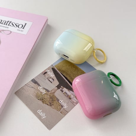 グラデーションカラー AirpodsPro3ケース 光沢感 Airpods3/pro2カバー 可愛い リング付 おしゃれ[M6432]