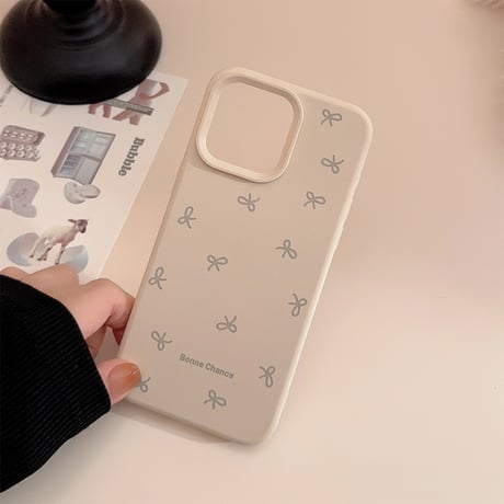 淡色系 iPhone16/16Proケース リボン柄 指紋防止 iPhone15/14Pro/13/12カバー 女子力高い シンプル風[M4793]