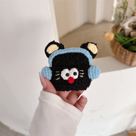 ニット黒猫 Airpods 4ケース かわいい エアーポッズプロ２/１ケース Airpods3/2カバー 柔らかい 手さわりいい ギフトに最適[M4715]