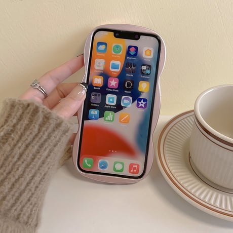 熊さんグリップ iphone14/14proケース  ローズゴールド色 iphone13/12/11カバー 波紋枠 落下防止 滑りにくい[M2566]