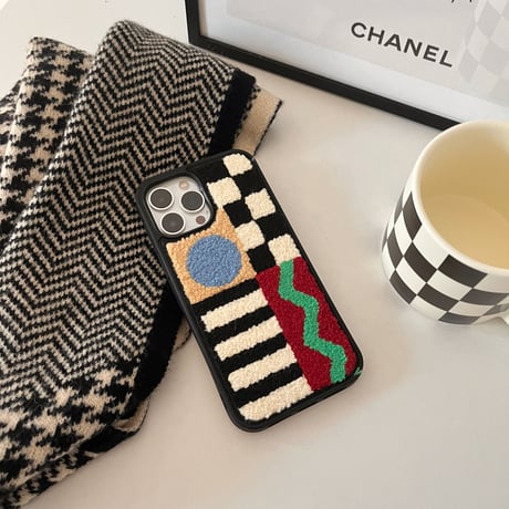 インスタ映え刺繡入り iphone15/14proケース  チェック柄縞模様 アイフォン12pro/13携帯カバー 可愛い  ファッション  秋冬人気M1292