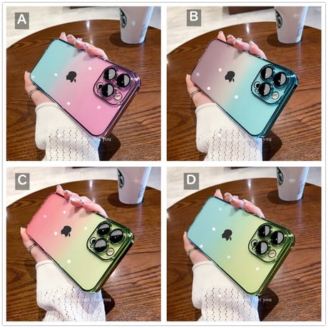 グラデーション iphone14/14proケース 高透明感 iphone13/12proカバー レンズフィルム付 防塵加工 メッキ オシャレ[M2774]