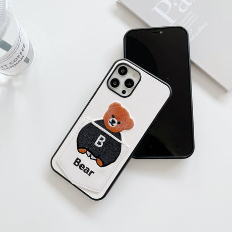 カード収納 iphone14Plus/13promaxケース 刺繡入りクマちゃんiphone12mini/11保護カバー  カップルお揃い 皮製 高品質[M2154]