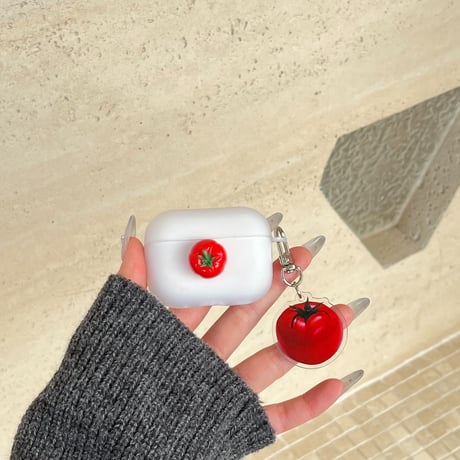 トマト Airpods 4ケース 指紋防止 Airpods3/2カバー Airpodspro2/pro  キーホルダー付き 黄ばまない[M5022]