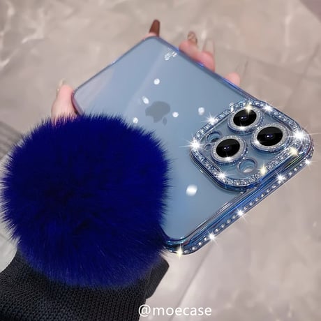 毛玉付 ジュエリーiPhone15/15proケース 女子に大人気 キラキラ アイフォン14/13/12カバー 高級感 カメラ保護[M3798]