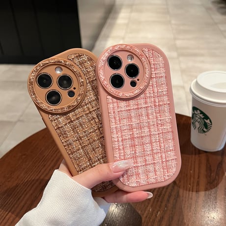セレブ愛用 iphone14/14proケース  ツイード生地 iphone13/12/11カバー シンプル風  高級感 耐久性[M2368]