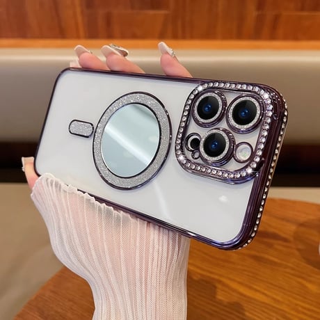 ミラー iPhone16/16Proケース  ジュエリー iPhone15pro/14/13Proカバー Magsafe対応 キラキラインナーシート付 人気品[M4587]