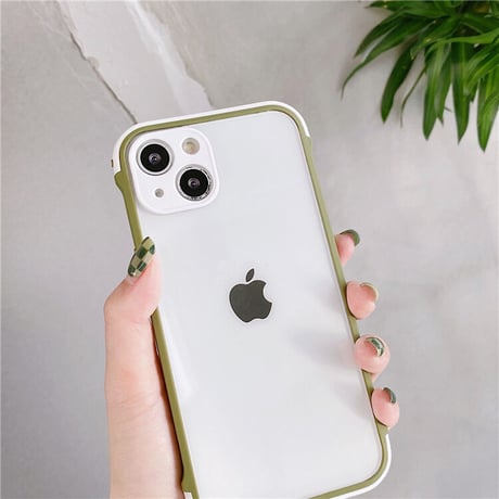 耐衝撃透明 iphone13mini/13promaxケース  カラー枠カメラレンズ保護 iphone11/12カバー  頑丈 シンプル M1069