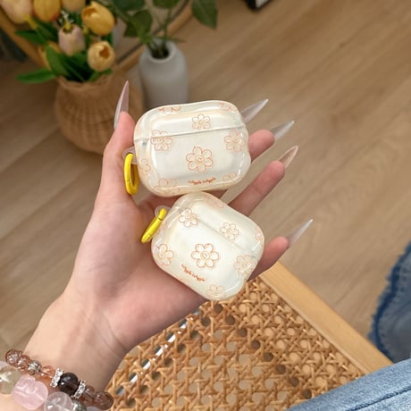 韓国風 Airpods4ケース 笑顔花 AirpodsPro2ケース airpods3/2カバー  かわいい リング付 淡色系 [M5328]