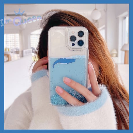液体 サメ iPhone15/14proケース 流れるグリッター iPhone13mini/12/11proカバー キラキラ 可愛い おしゃれ 海 プレゼントにおすすめ[M3248]