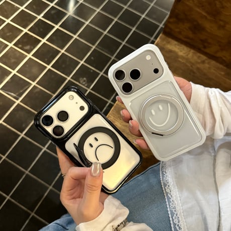 カップルペア iPhone17Pro/17promaxケース 絵文字 MagSafeリングスタンド iPhone17/16/15ケース 耐衝撃 高品質[M6542]