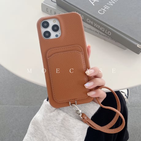 ICカード収納 iPhone14/15proケース  革製 アイフォン13pro/12mini/11proケース ストラップ付 高品質 使いやすい シンプル風[M2736]