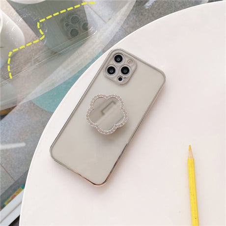 ミラーポップソケット付 iphone12/11ケース  スタンド 透明iphoneXS/SE2カバー  軽量持ちやすい ツヤ感ありファッションM418