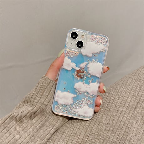 曇り空 iPhone13/14proケース 動くグリッター入り iPhone12/11/XSカバー キラキラオシャレ レーザー光る 夏に人気 プレゼント [M3186]