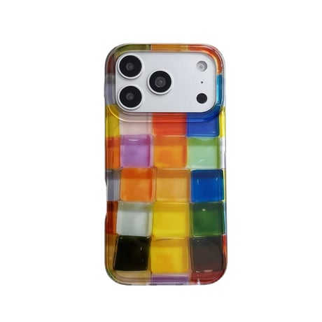 多彩チェック柄 iPhone17/17Proケース シック iPhone16Pro/15/14ケース クリア 光沢感 [M5483]