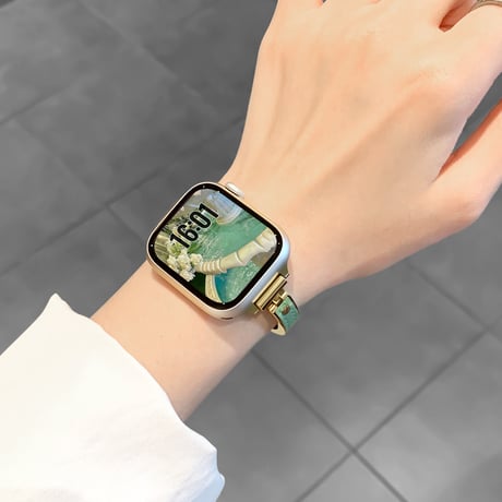 レザーとメタル AppleWatchバンド 高級感 上品アップルウォッチバンド Series11/10/9 8 7 6 5 4  3 2 SE3 SE2 Ultra3 セレブ愛用[M6368]