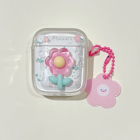 Flower AirpodsPro2ケース にこちゃん花柄 airpods3/2/1ケース  綺麗 艶あり クリア ギフトにおすすめ[M3048]