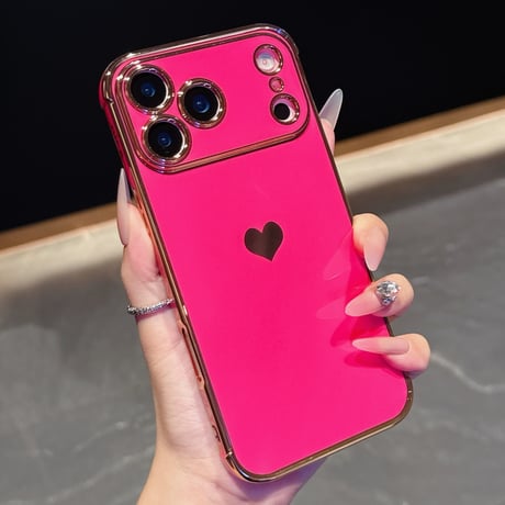 ハート柄 iPhone17Pro/17ケース メタルカラー iPhone17AIr/17Promaxケース 女子力UP 艶感 耐久性あり [M5663]