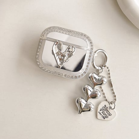 ジュエリー ミラーAirpodspro2/1ケース ハートチャーム付 Airpods3/2カバー オシャレ ガールズに人気[M4493]