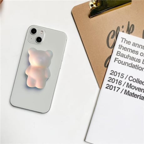 キラキラクマちゃん スマホリング スタンド機能あり 光によって変色 オシャレ 可愛い 実用 全機種対応[M2307]