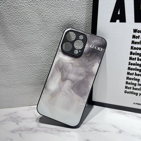 暈し染め ガラスiPhone14/15ケース  水墨画 金箔入り アイフォン13/12mini/11カバー キラキラ 全面保護 オシャレ シック[M2722]
