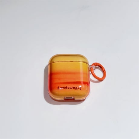 夕焼け AirpodsPro3/４ケース グラデーションオレンジ Airpods3/Pro2ケース リング 可愛いギフト[M5676]
