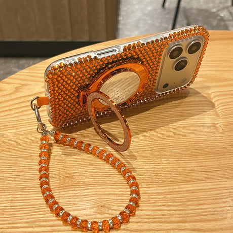 ジュエリーデコ iPhone17Pro/17ケース ミラーリングスタンド iPhone16/15promax/14/13proカバー ストラップ[M6026]