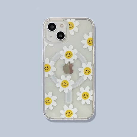 笑顔の花 iPhone15/15proケース MagSafeグリップ iPhone14/13pro/12クリアケース かわいい きれい ギフトにおすすめ[M3997]