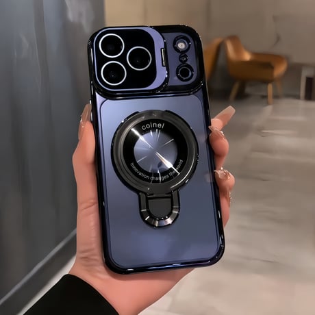 ダブルスタンド付 iPhone17pro/17promaxケース カメラカバー アイフォン17/16pro/15カバー MagSafe対応 高透明 メッキ[M5841]