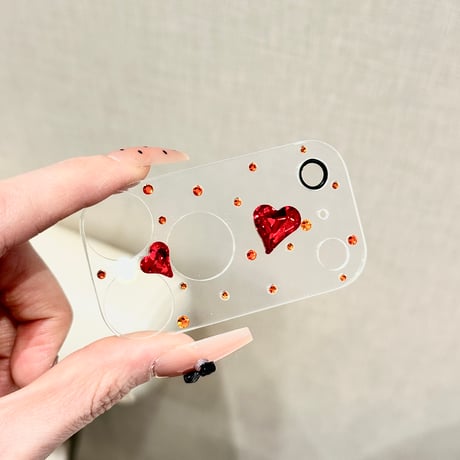 レッドダイヤ カメラ保護カバー キラキラ iPhon17ProMax/17Pro/17/Air 可愛い ハンドメイド 女子力アップ [M6100]