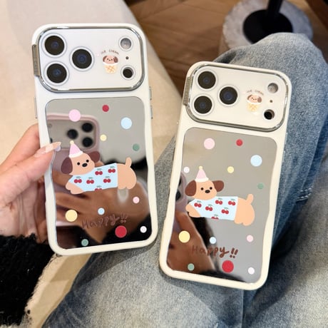 犬ちゃんミラー iPhone17Pro/17Promaxケース カメラ保護 iPhone16Pro/15Pro/14カバー  可愛い 女子に人気アイテム 頑丈 [M5941]