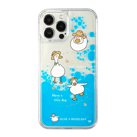 液体アヒル iPhone14/13proケース 透明かわいい アイフォン12/11proカバー 面白い お揃いペア ギフトにおすすめ [M3153]