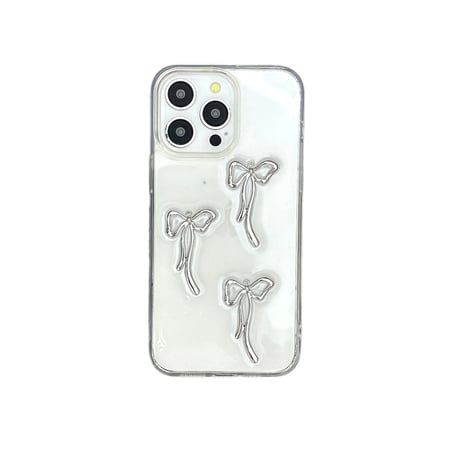 立体リボン iphone16/15proカバー  高透明 iphone14pro/13/12/11カバー 女子力アップ シック[M3827]