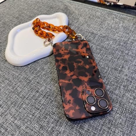 べっ甲 iPhone16Pro/16ケース チェーン付き iPhone15/14pro/13Pro/12ケース 質感ある 透明感 女子力アップ シック[M4835]