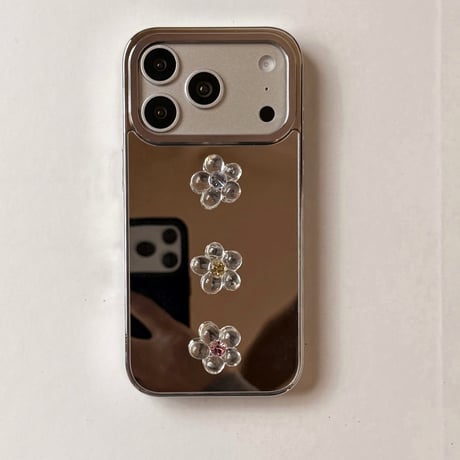 ダイヤデコミラー iPhone17Pro/17ケース 花/いちご ハンドメイド iPhone16Pro/15/14ケース 存在感ある 頑丈 人気品[M6178]
